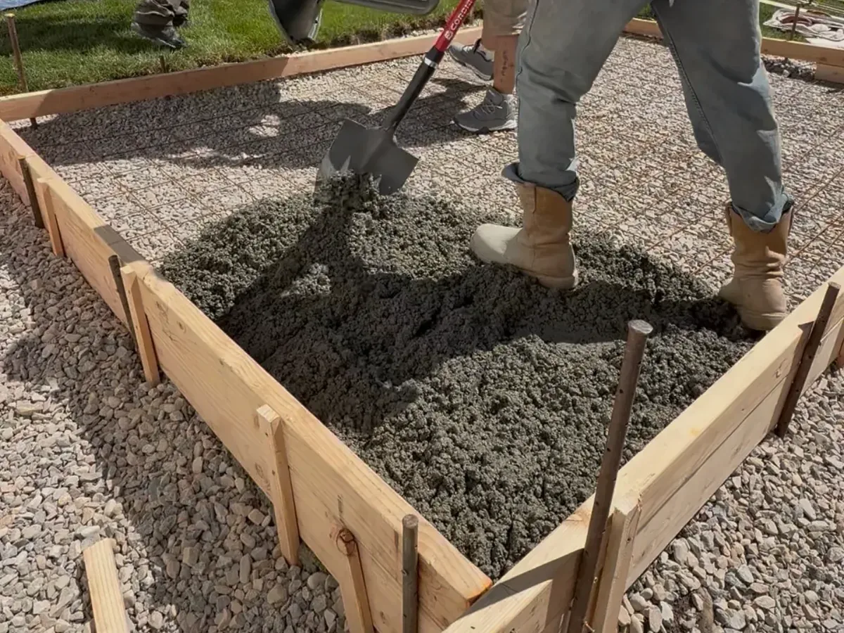ShedPro crew pouring a reinforced concrete shed pad