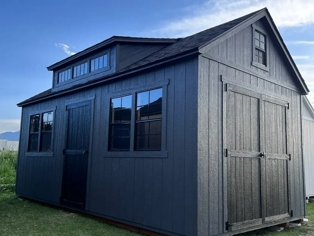 Navy gambrel shed with dormer Logan Utah
